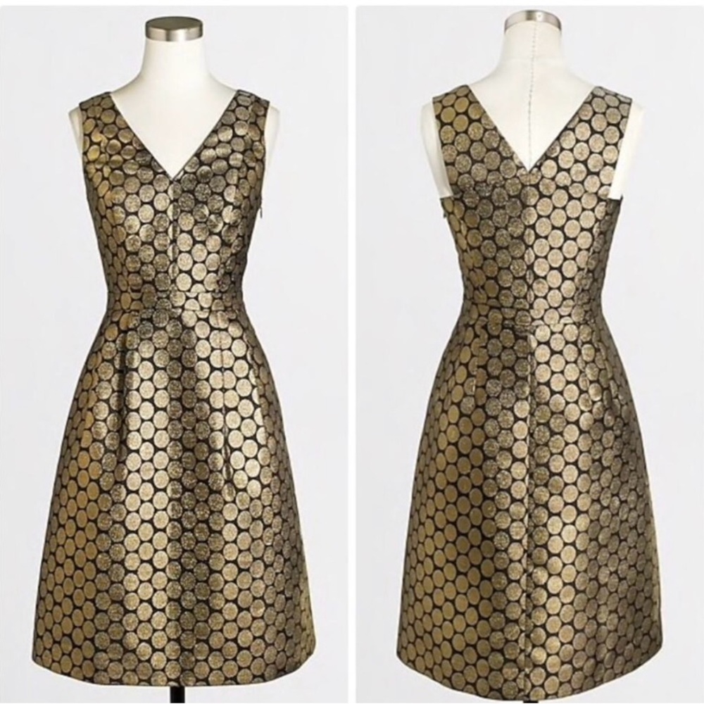 J. Crew Gold and Black Patterned Midi Dress